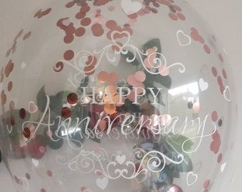 Happy Jubiläum Konfetti Luftballons Rot Grün Pink Blau Grün Rose Gold Klare Ballons / Mittelstücke Deckenballons Blumenstrauß Geburtstag