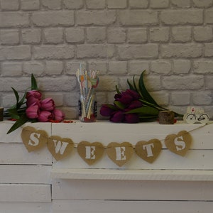 SWEETS Banner Burlap Hessian Name Wedding Hen Do Engagement Rustic Wedding