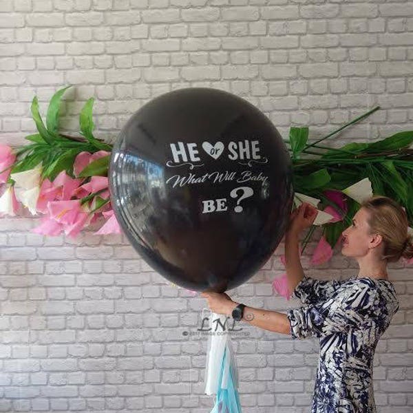 He or She? Round Confetti Gender Reveal printed Balloon  Giant 36 Inch 3 feet Balloon reveal party, balloon pop, shower Boy Or Girl