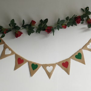 Italian Flag Custom Any Heart Rose Gold Colour Banner Burlap Hessian Name, Wedding, Hen Do , Engagement , Birthday, Baby Shower