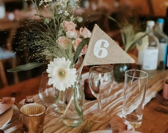 1-30 Wedding table number, Burlap table numbers, rustic wedding table numbers,Hessian Flags numbers,  wedding table decoration