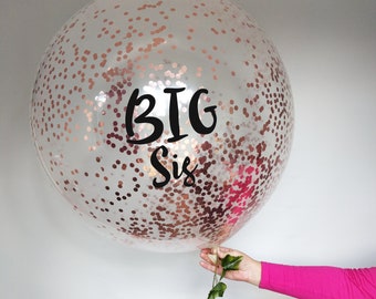 Big Bro Big Sister Rose Gold Confetti Balloons Silver Gold  36" 3 feet  inch Balloon Round Sibling Announcement Pregnancy New Baby