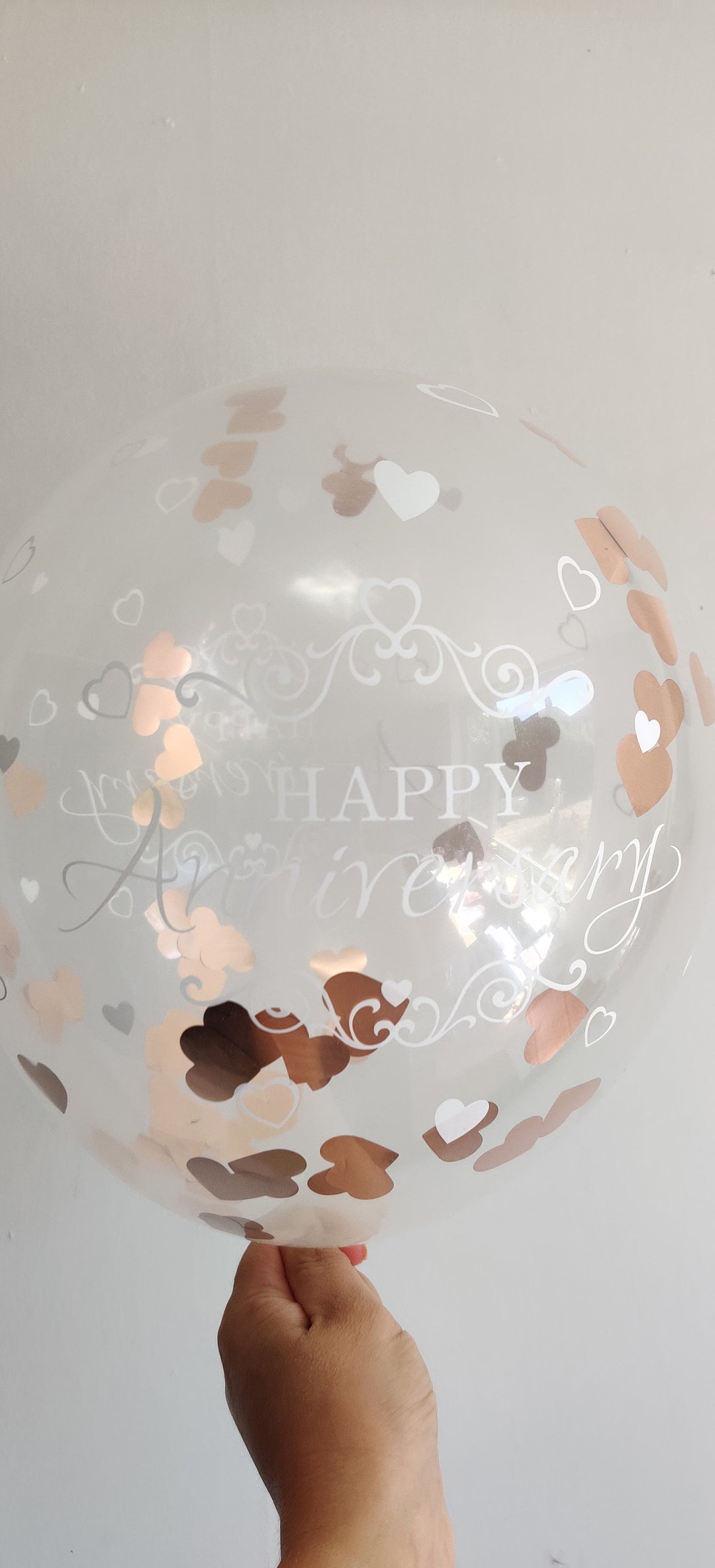 Happy Anniversary Heart Confetti Balloons Rose Gold Heart Clear ...