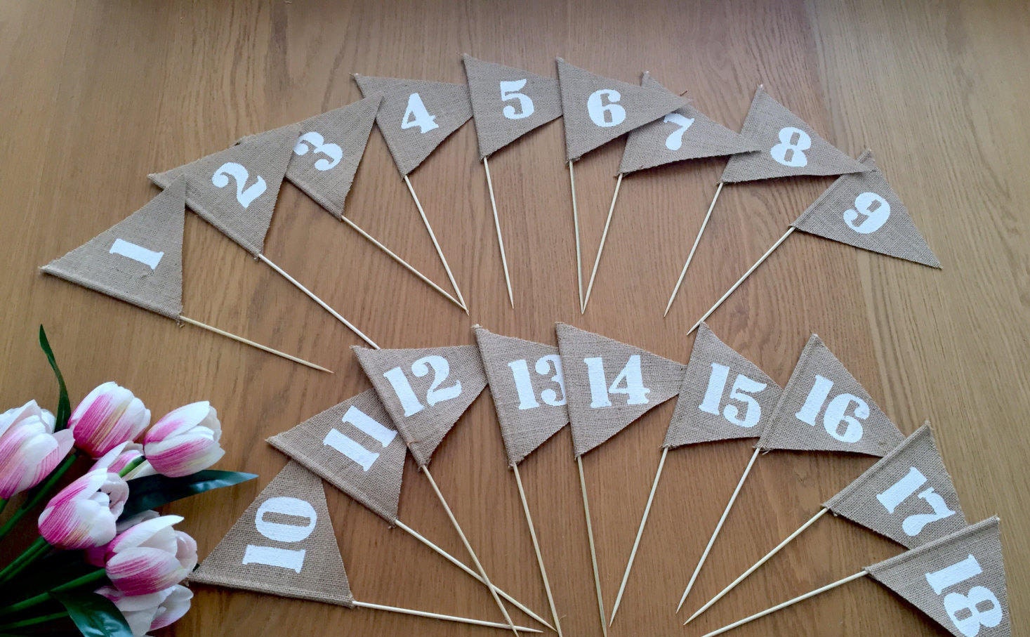 1-30 Wedding table number, Burlap table numbers, rustic wedding table numbers,Hessian Flags numbers,  wedding table decoration