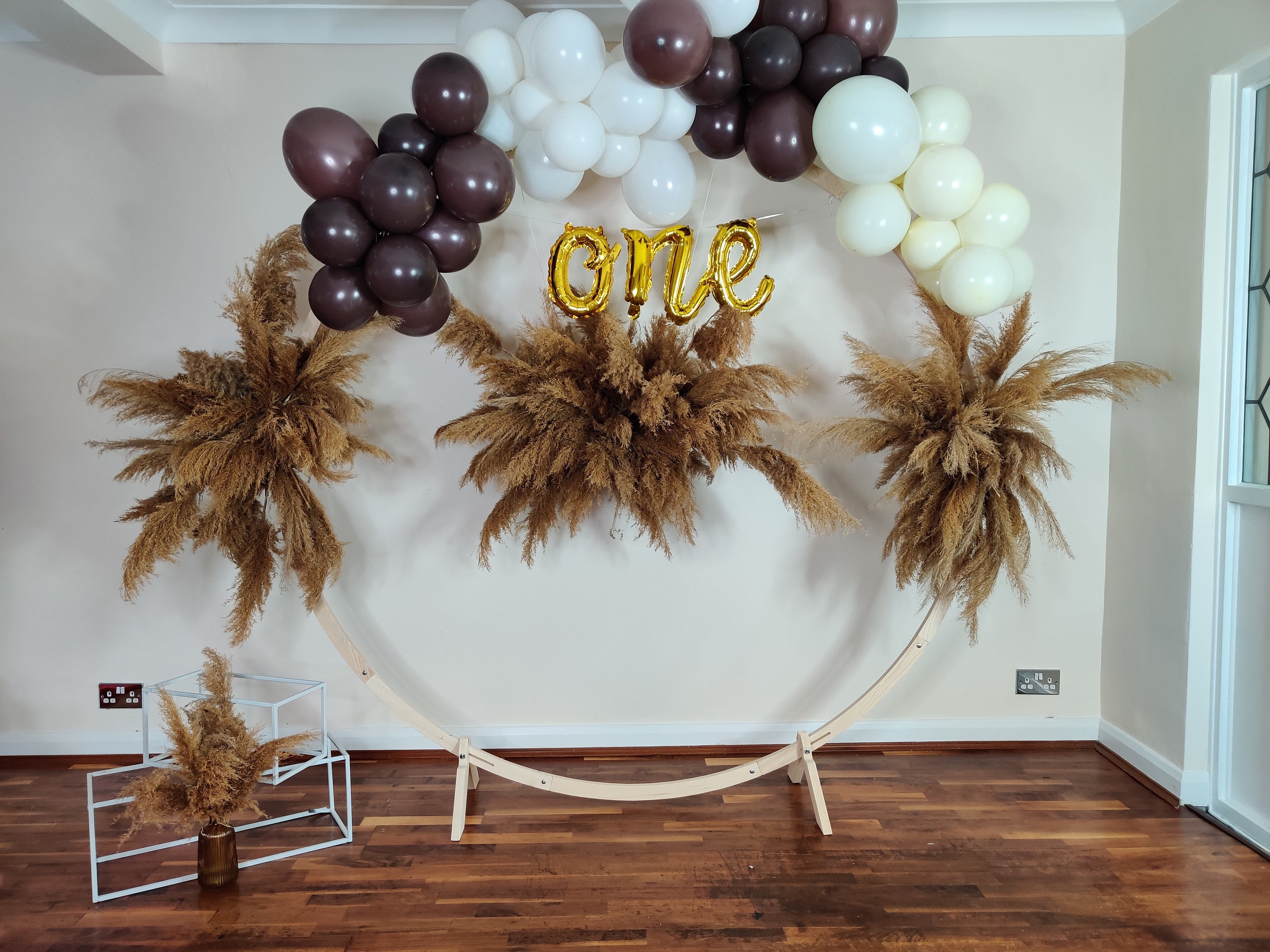 First Birthday One Balloon Set Wooden Round Arch & Pampas Etsy
