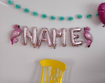 Personalised Custom Name + 2 Flamingos Rose Gold Foil Balloon Birthday Baby Shower Part Decoration Age Numbers Birthday, First Birthday