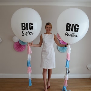 Big Bro Big Sis Printed White HUGE 36&quot; inch Balloon oval Latex Balloons Big Latex Gender Reveal Decor & Party Supplies