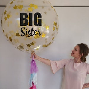 Big Bro Big Sister Star Confetti Balloons Silver Gold  36" 3 feet  inch Balloon Round Sibling Announcement Pregnancy New Baby