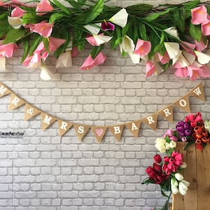 Personalized Banner Mr Mrs Anniversary Wedding Bunting Handmade Custom Banner Engaged Hen Do