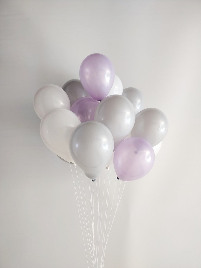 White Gray Lavender Balloon Bouquet Birthday Balloons Etsy