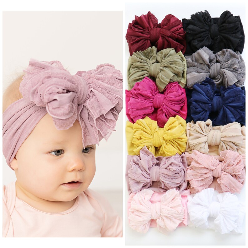 Big Bow Baby Headband Nylon Baby Headband Ruffle Bow Etsy