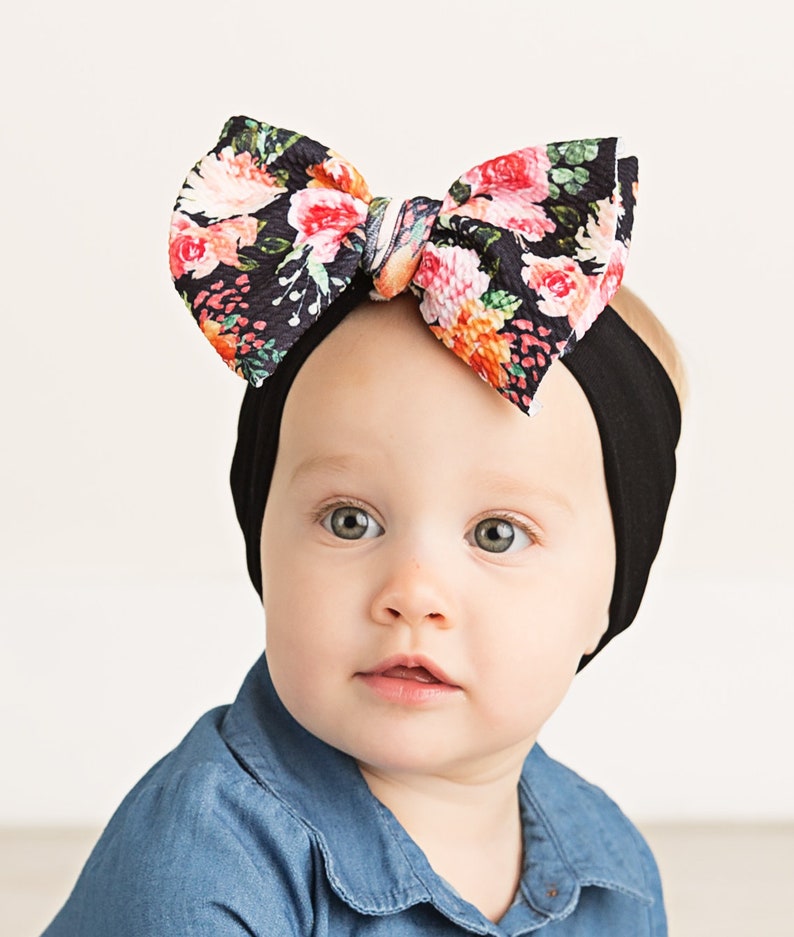 Nylon baby headbands big bow headwrap printed headbands | Etsy