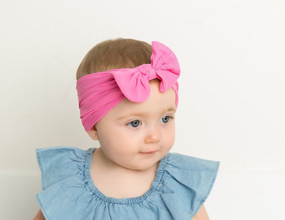 Pink Baby headband Nylon bow headband Newborn infant | Etsy