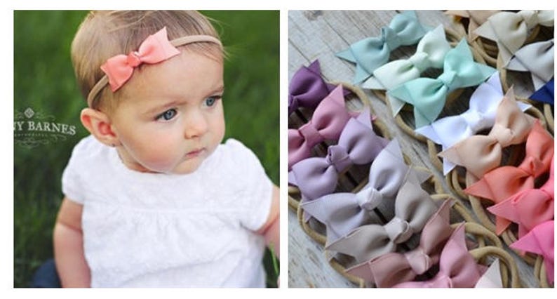 Pick any Bow Nylon headband baby headband newborn baby infant headband newborn photo prop toddler headband 2 ribbon bow headband