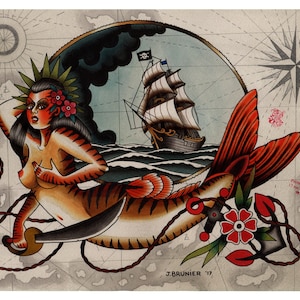 Tatuagem Flash Tigre Sereia Julien BRUNIER