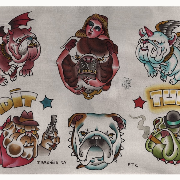 Tattoo Flash BULLDOGS Julien BRUNIER