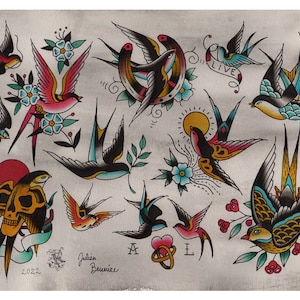 Tattoo Flash SWALLOWS Julien BRUNIER
