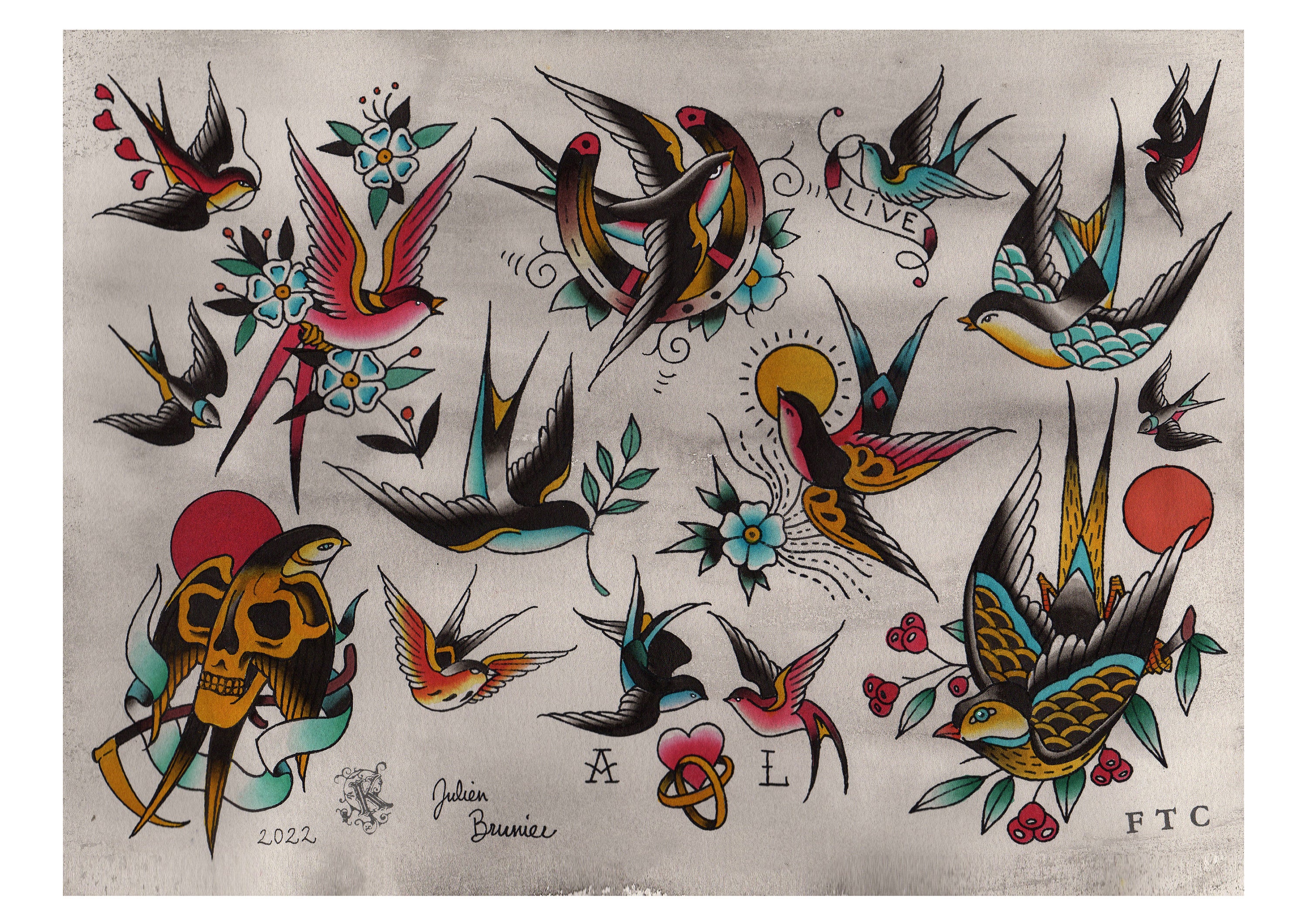Tattoo Flash Swallow - Etsy Tattoo Flash Swallow - Etsy