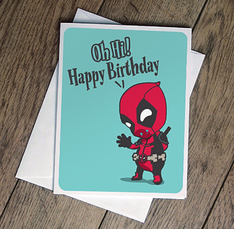 Deadpool Birthday Card Comic Illustration Printable Cute Funny | Etsy