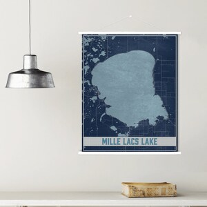 Mille Lacs Lake Minnesota Mapa Impresión / Mille Lacs Marco de póster magnético / Mercado impreso