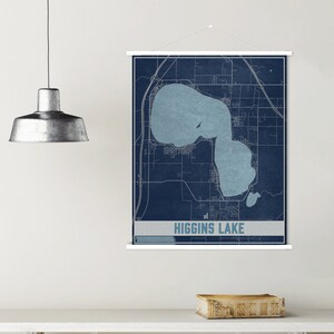 Impresión de mapas del lago Higgins Michigan / Marco de póster magnético del lago Higgins / Mercado impreso