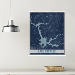 Lake Oroville Kalifornien Karte Print | Lake Oroville Magnetischer Posterrahmen | Gedruckter Marktplatz