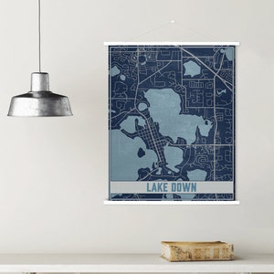 Lake Down Florida kaart afdrukken | Lake Down magnetisch posterframe | Gedrukte marktplaats