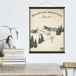Whitefish Mountain Montana Ski Resort Skizze Druck | Leinwand Gemälde Whitefish Mountain Ski Resort | Gedruckter Marktplatz