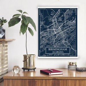 Birmingham Alabama Blueprint Straßenkarte | Leinwand zum Aufhängen Karte von Birmingham | Gedruckter Marktplatz