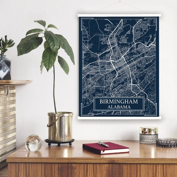 Birmingham Alabama Blueprint Street Map | Hanging Canvas Map of Birmingham | Printed Marketplace