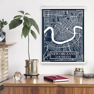 New Orleans Louisiana Blueprint Straßenkarte | Leinwand zum Aufhängen Karte von New Orleans | Gedruckter Marktplatz