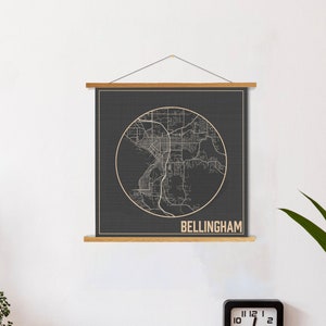 Mapa de Bellingham Washington Square / Mapa de lienzo colgante de Bellingham / Mercado impreso
