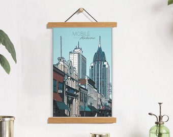 Mobile Alabama Illustration Print | Mobile Alabama Hanging Canvas Print | Printed Marketplace
