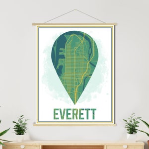 Everett Washington kaartmarkering | Hangende canvaskaart van Everett | Gedrukte marktplaats