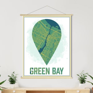 Green Bay Wisconsin Map Marker | Hängende Leinwand Karte von Green Bay | Gedruckter Marktplatz