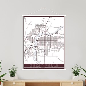 Great Falls Montana stratenplan afdrukken | Hangende canvaskaart van Great Falls | Gedrukte marktplaats
