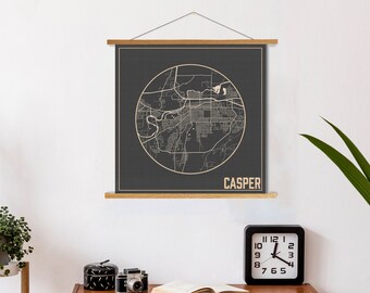 Casper Wyoming Square City Street Map | Hanging Canvas Map of Casper | Printed Marketplace