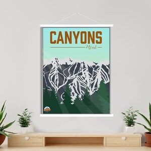 Schluchten Utah Skiort Illustration Druck | Hängende Leinwand von Canyons Ski Resort | Gedruckter Marktplatz