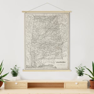 Antieke staatskaart Alabama afdrukken | Canvas kaartkunst Alabama | Gedrukte Marketplace