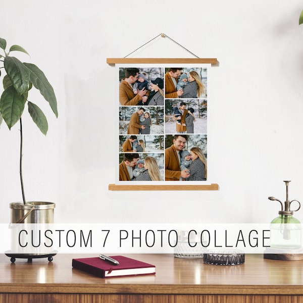 Customizable 7 Picture Collage Hanging Canvas, Personalized Family Photo Print Canvas by Printed Marketplace