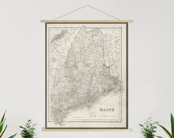 Maine Antique State Map Print | Maine Canvas Map Art | Printed Marketplace