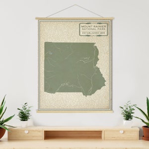 Impresión del mapa de luz del Parque Nacional Monte Rainier Washington / Lienzo colgante del Parque Nacional Monte Rainier / Mercado impreso