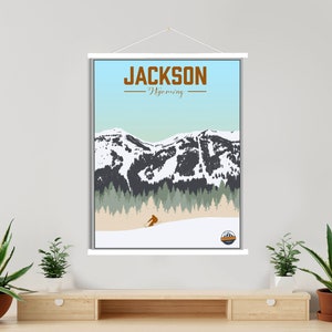 Jackson Hole Wyoming Ski Illustration Print | Hängende Leinwand von Jackson Hole Ski Resort | Gedruckter Marktplatz