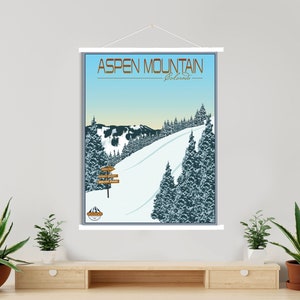 Aspen Mountain Colorado Moderne Illustration Print | Hängende Leinwand von Aspen Mountain Ski Resort | Gedruckter Marktplatz