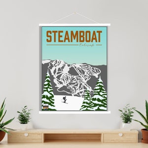 Impresión de ilustración de Steamboat Colorado Ski Resort / Lienzo colgante de Steamboat Ski Resort / Mercado impreso