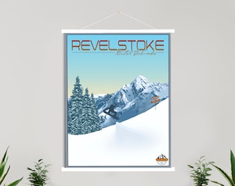 Revelstoke British Columbia Modern Illustration Print | Hanging Canvas of Revelstoke Ski Resort | Printed Marketplace