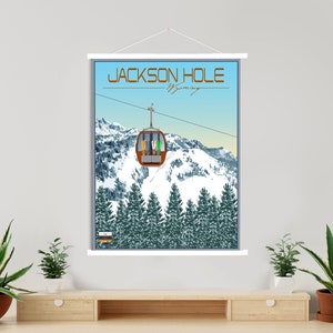 Jackson Hole Wyoming moderne Illustration Druck | Hängender Leinwand von Jackson Hole Ski Resort | Gedruckter Marktplatz