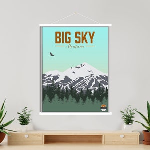 Big Sky Montana Ski Resort Illustration Druck | Big Sky Ski Resort | Gedruckter Marktplatz