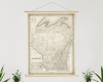 Wisconsin Vintage State Map Print | Wisconsin Canvas Map Art | Printed Marketplace