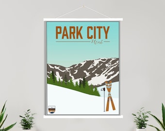 Park City Utah Ski Resort Illustration Print | Hanging Canvas of Park City Ski Resort | Printed Marketplace